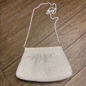 Vintage Metal Mesh purse clutch crossbody white